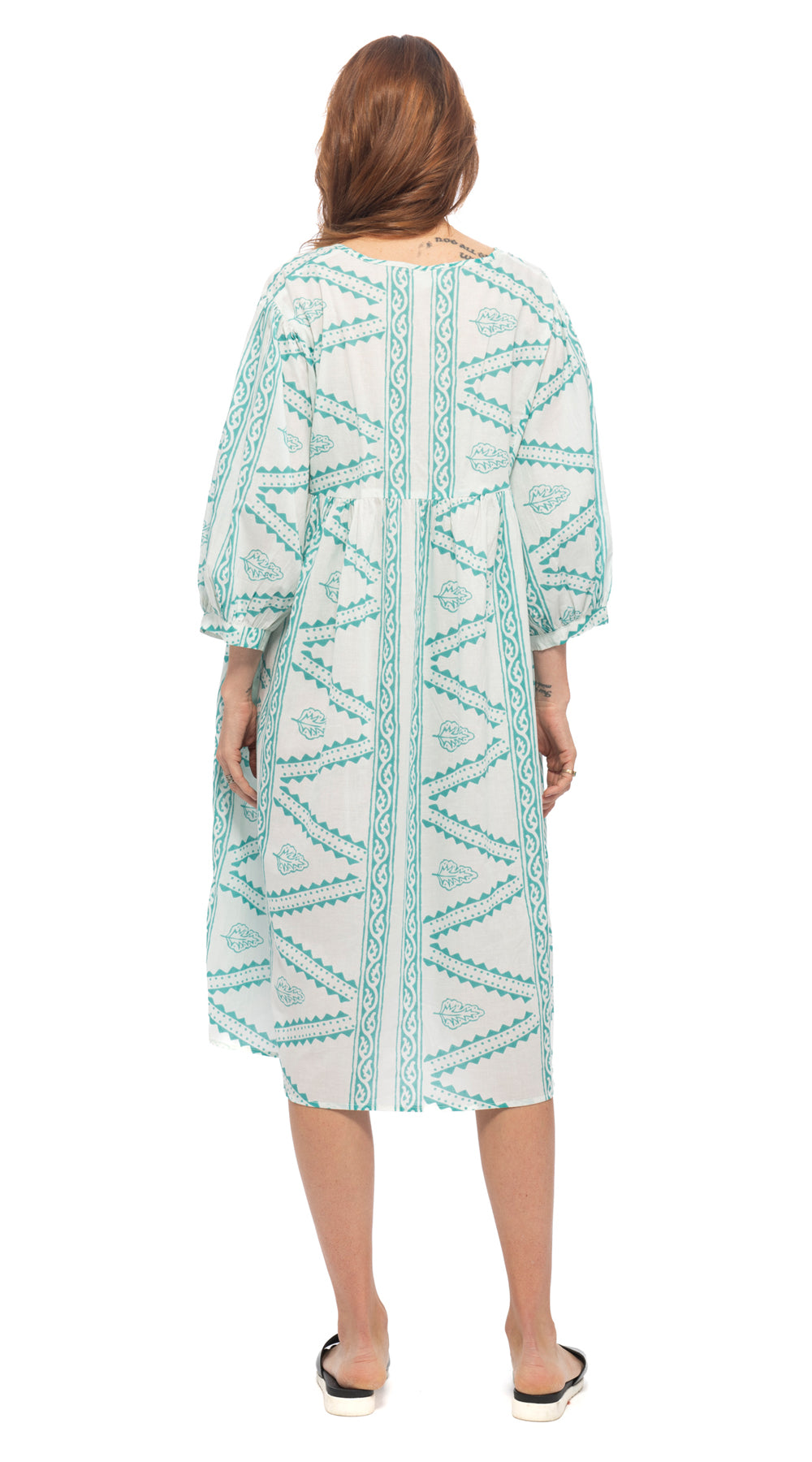 Woodstock Dress - white+turquoise - cotton
