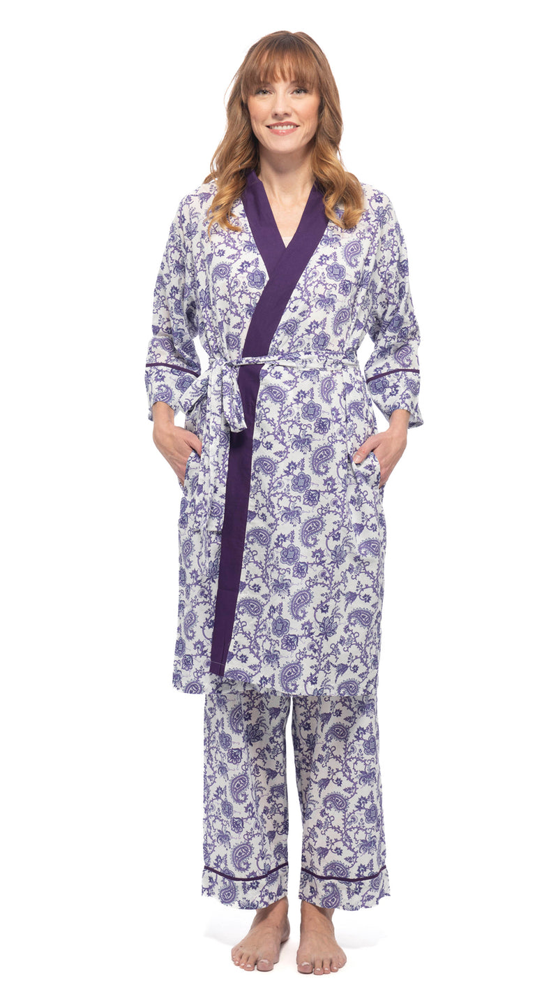 Organic Cotton Bathrobe - purple paisley