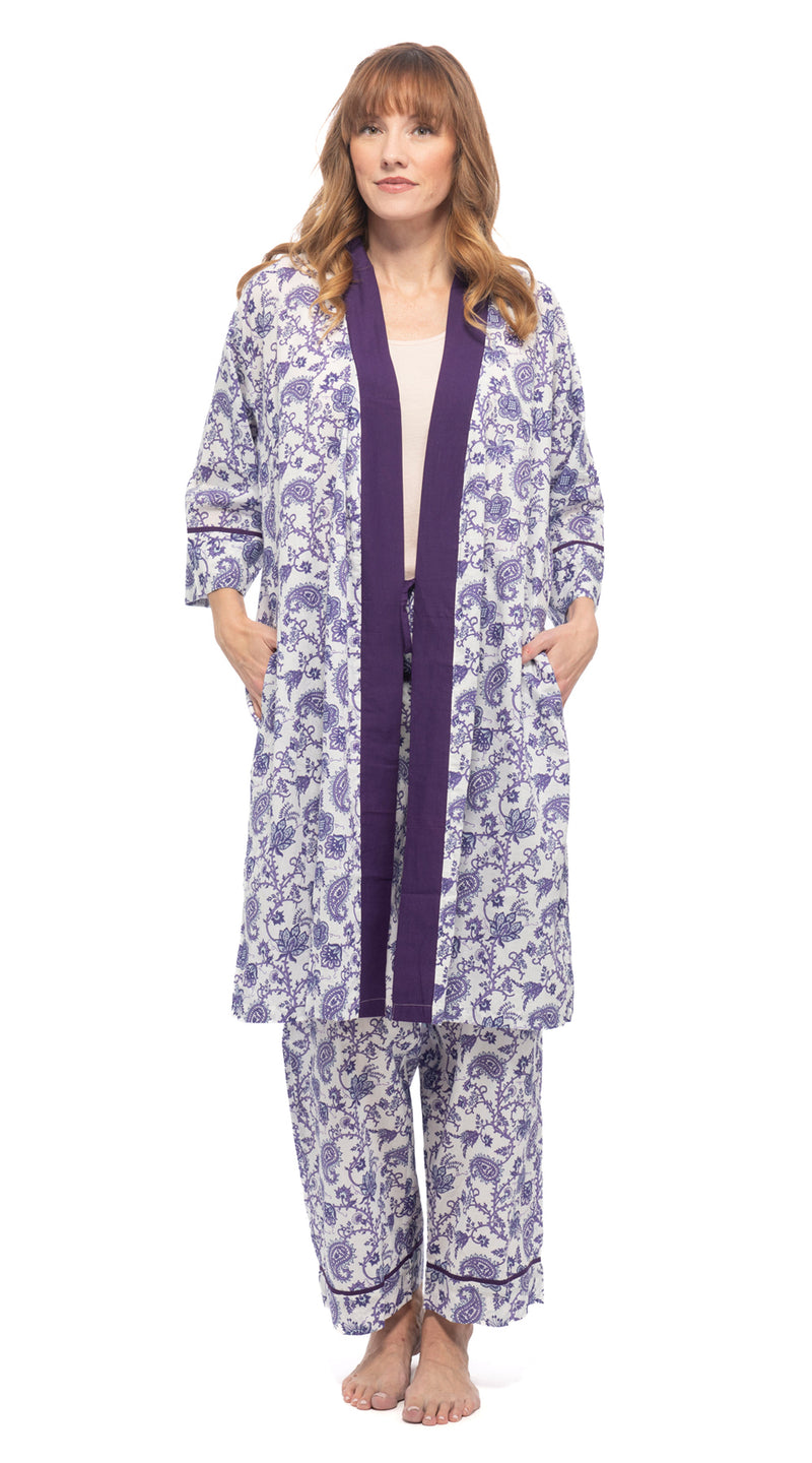 Organic Cotton Bathrobe - purple paisley