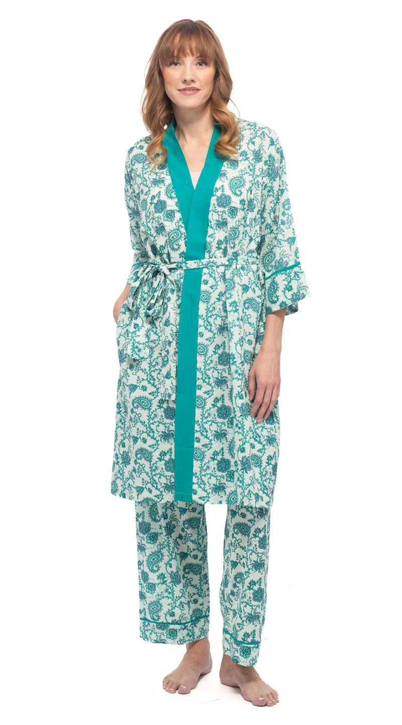Organic Cotton Bathrobe - turquoise paisely