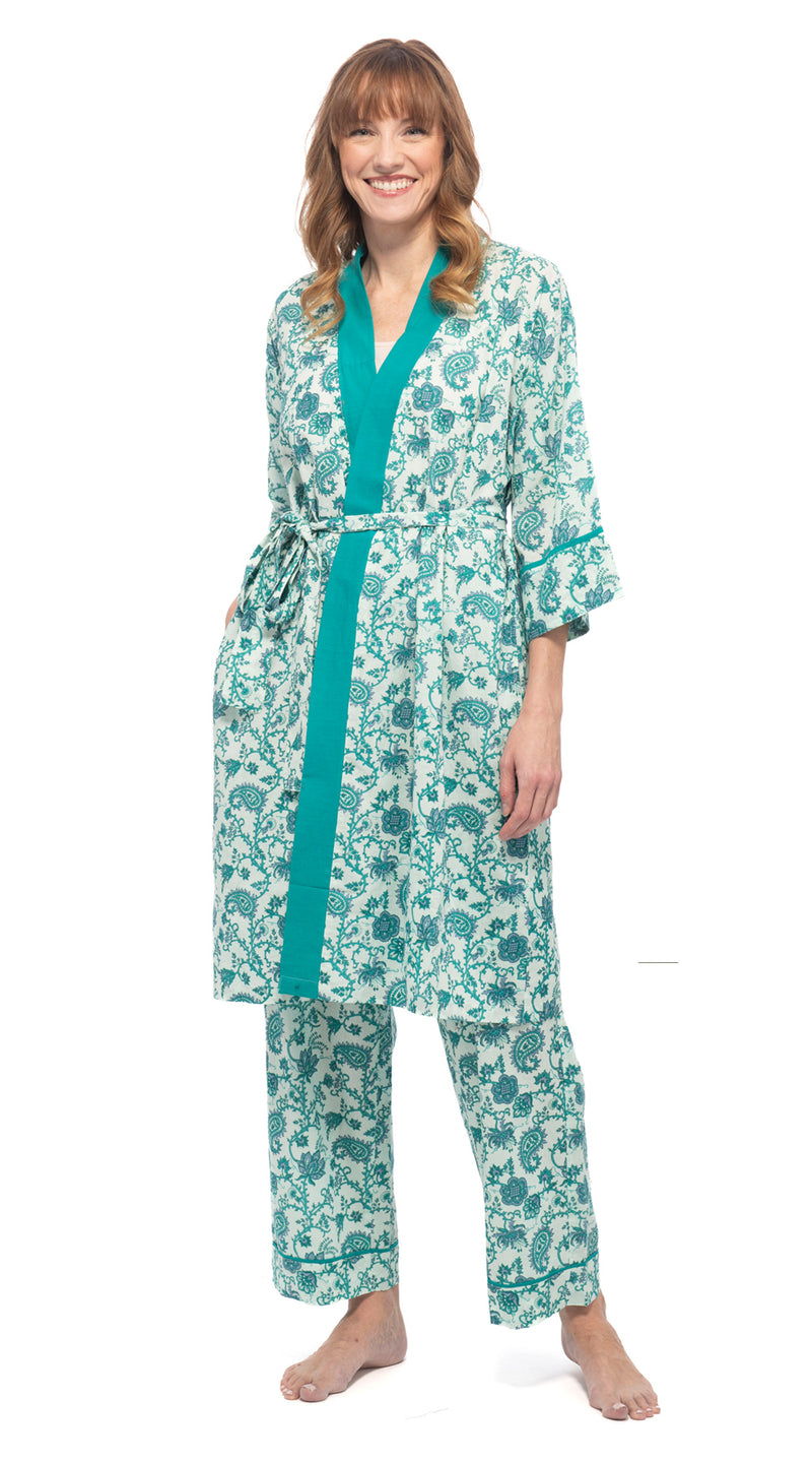 Organic Cotton Bathrobe - turquoise paisely