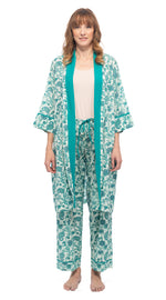 Organic Cotton Bathrobe - turquoise paisely