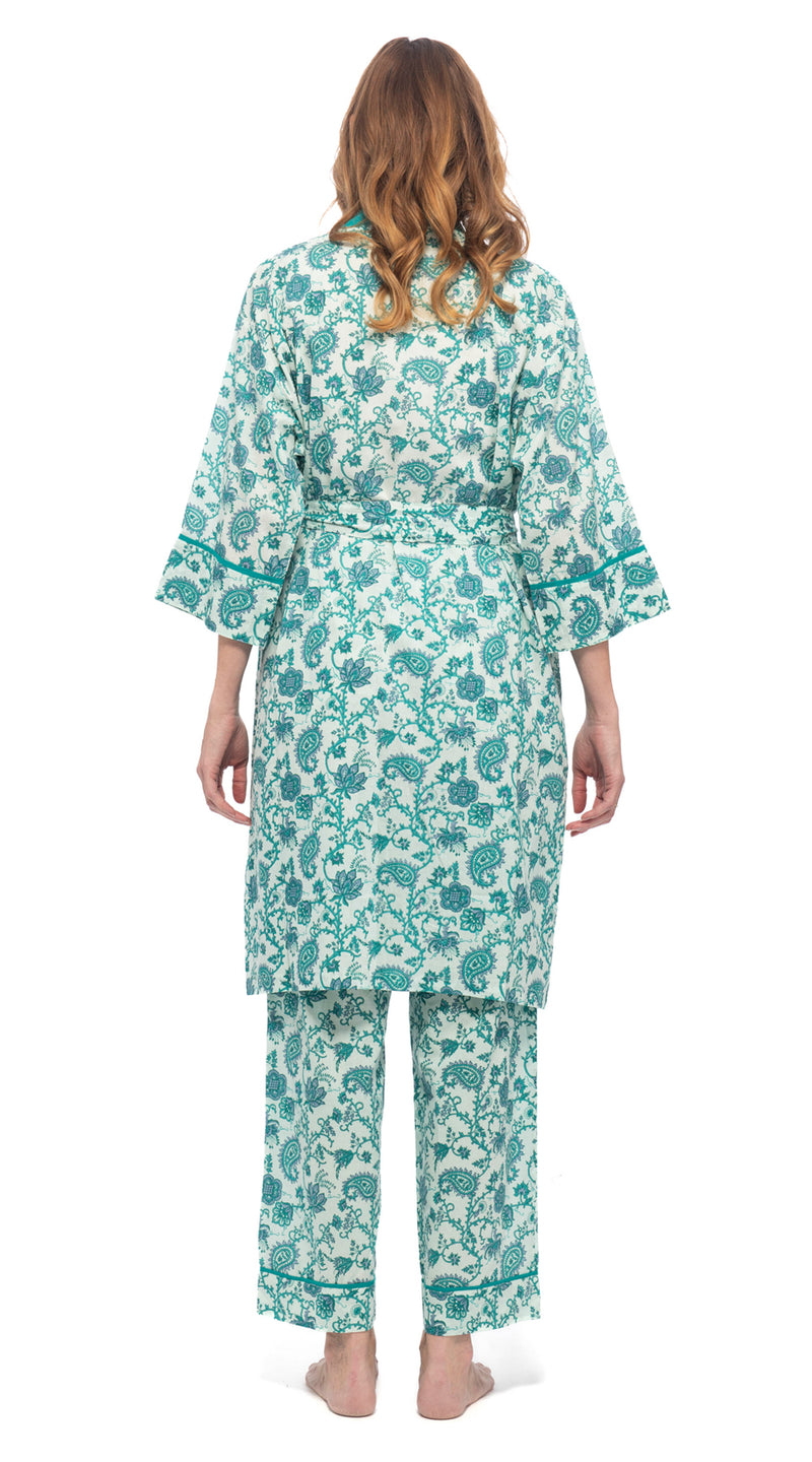 Organic Cotton Bathrobe - turquoise paisely