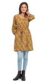 Gayatri Tunic - saffron - org.cotton blockprint