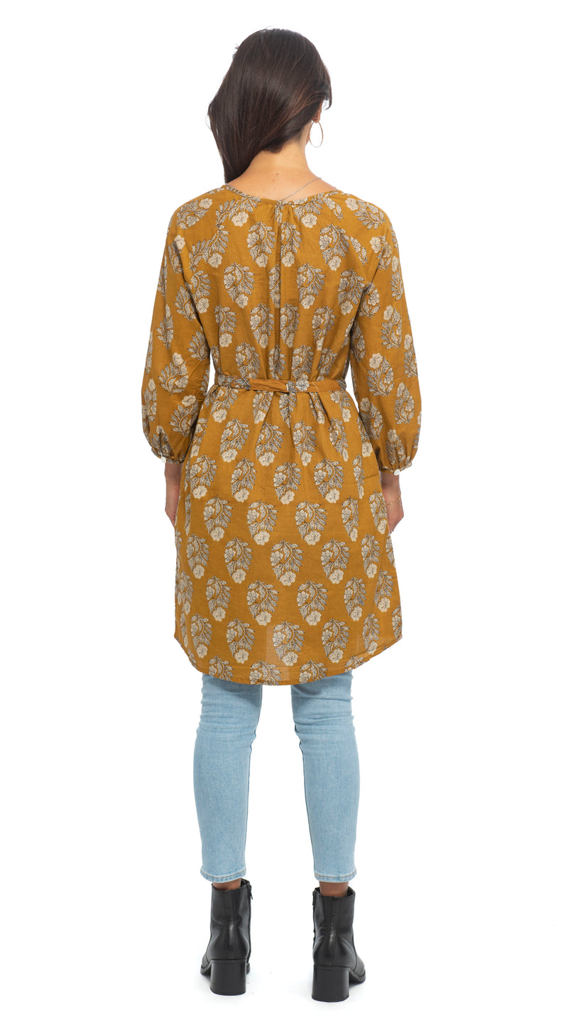 Gayatri Tunic - saffron - org.cotton blockprint