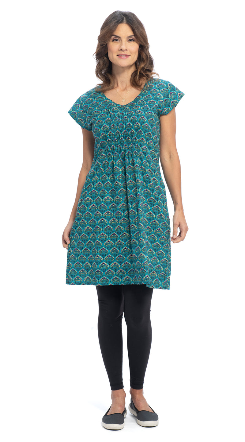 Olivia Dress - teal peacock - organic cotton