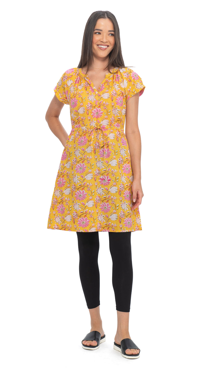 Padma Dress-yellow-org.cotton blockprint