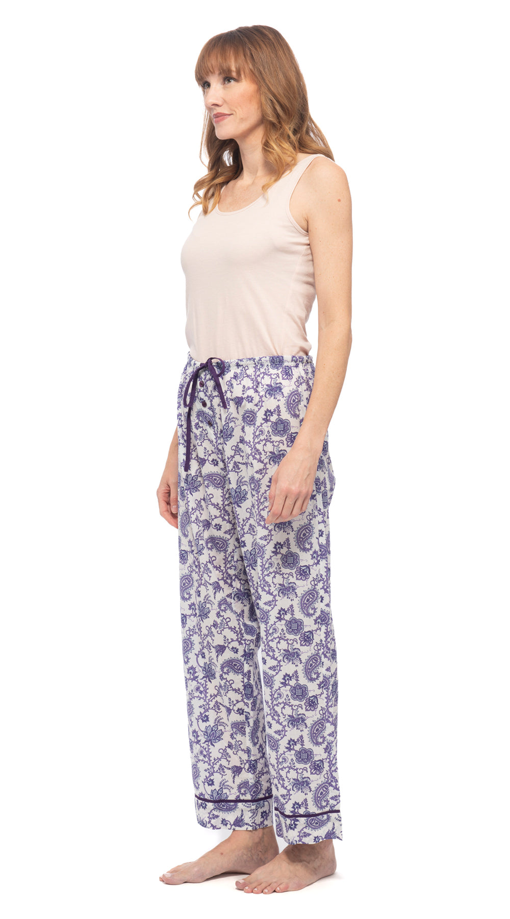 Org.Cotton Pajama Pants - purple paisley