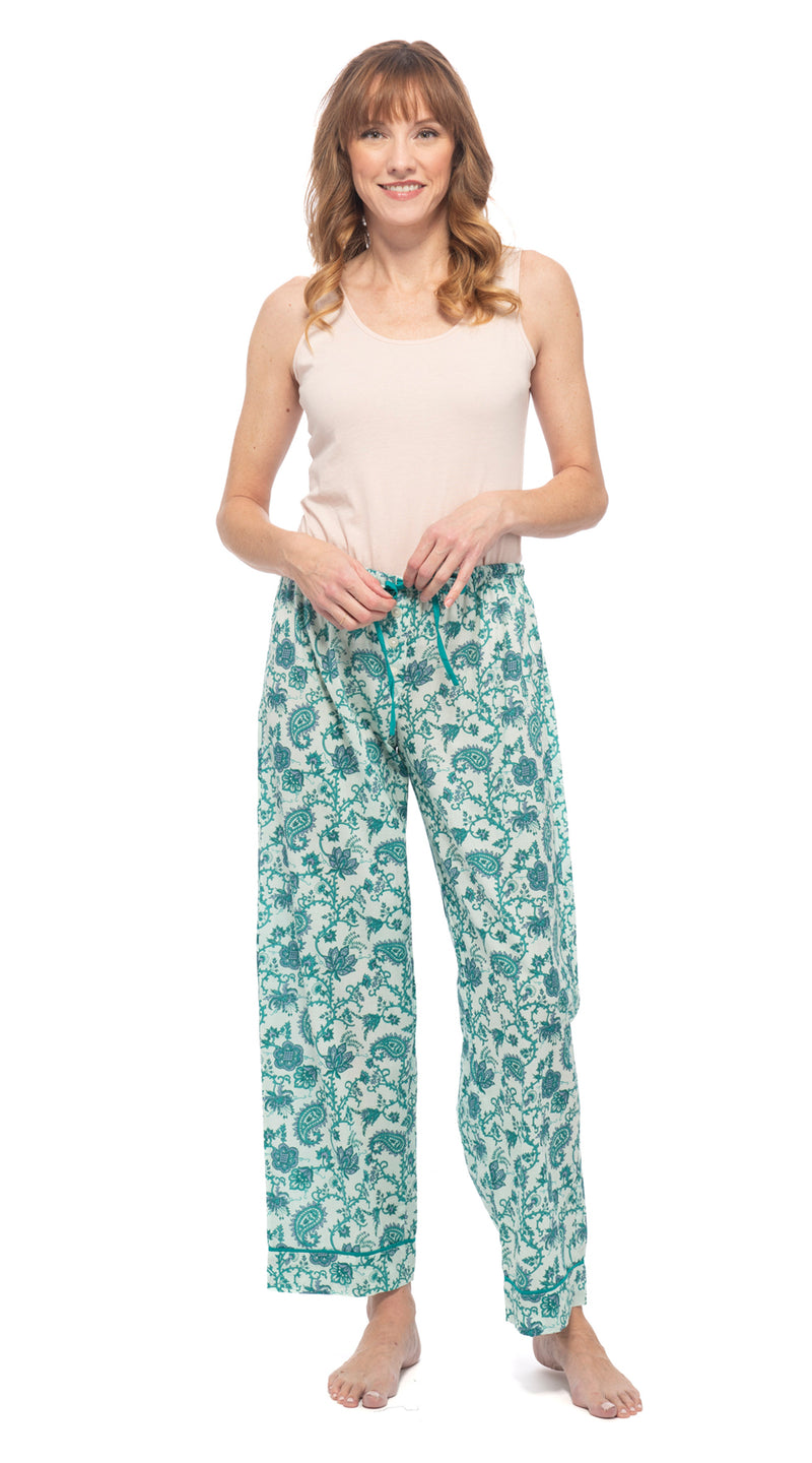 Org.Cotton Pajama Pants - turquoise paisely