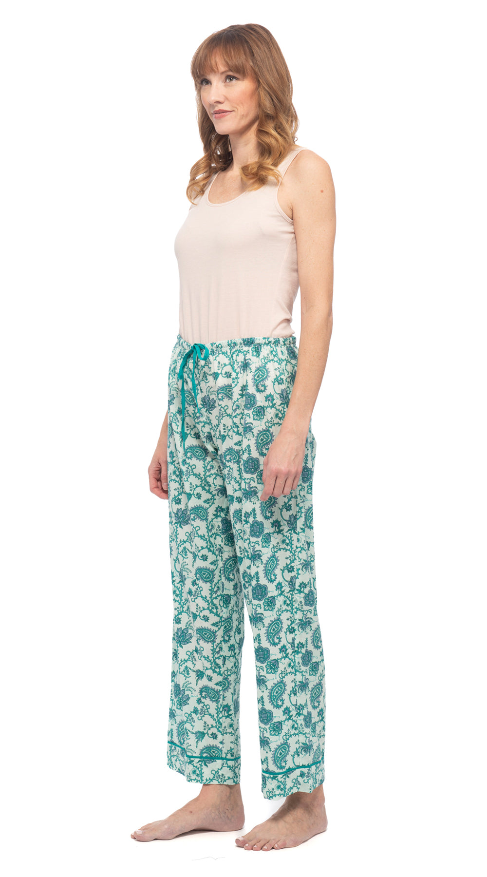 Org.Cotton Pajama Pants - turquoise paisely