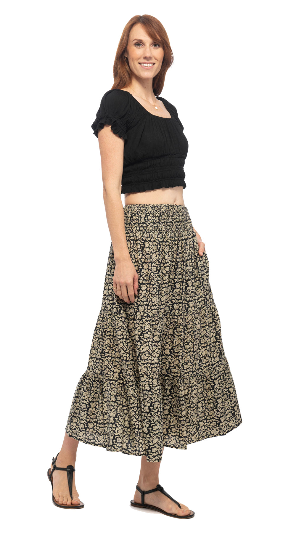 Ariel Skirt - gold blockprint - organic cotton
