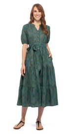 Anya Dress - teal fan - organic cotton