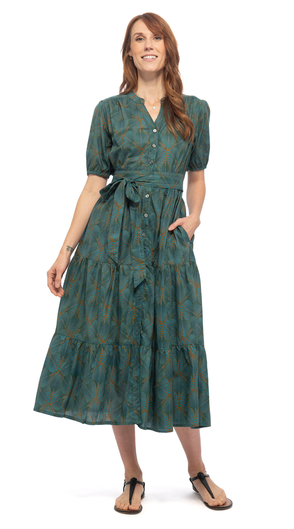 Anya Dress - teal fan - organic cotton
