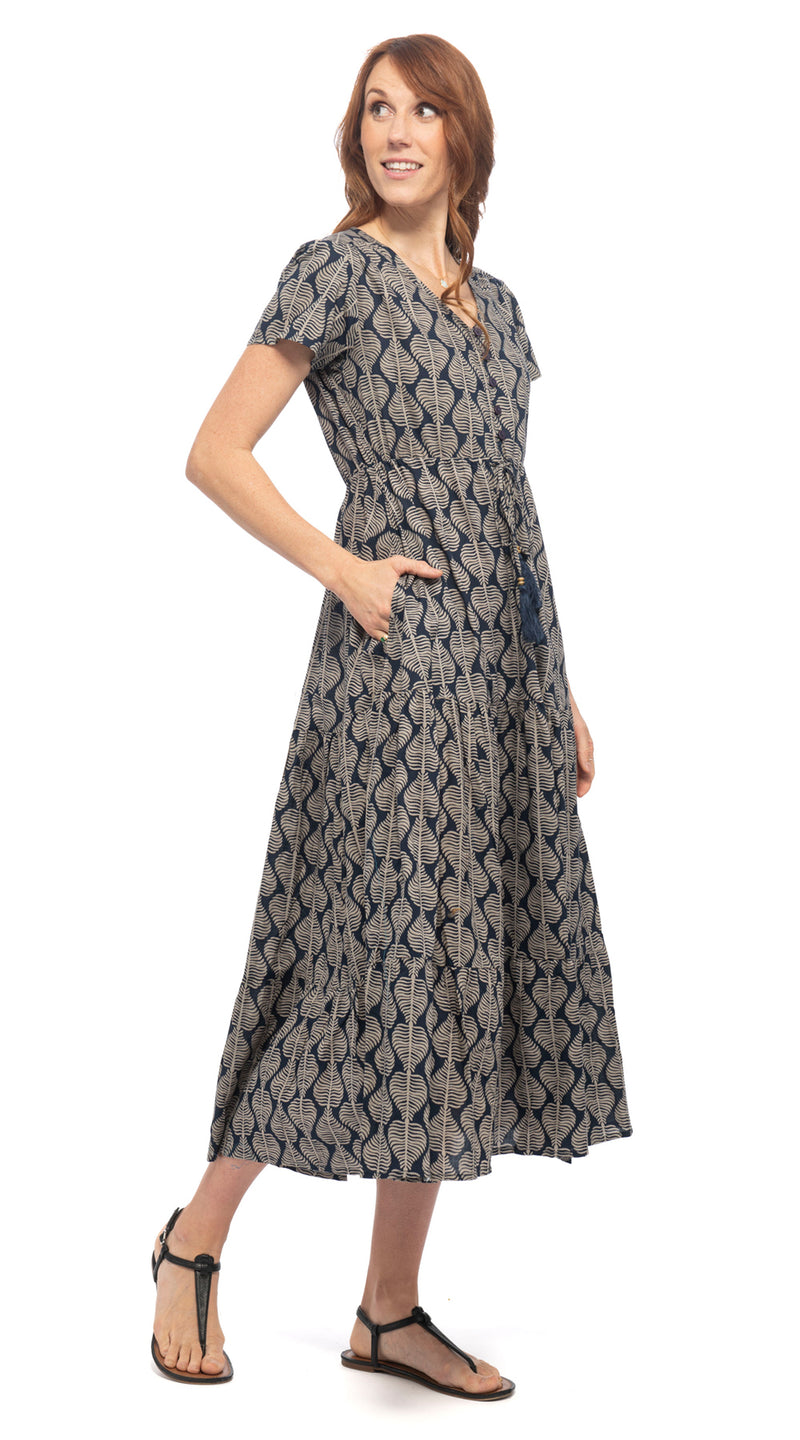 Sunita Dress - blue leaf - organic cotton