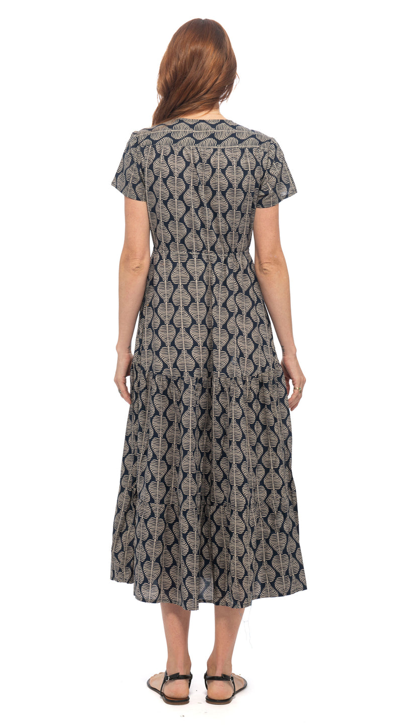 Sunita Dress - blue leaf - organic cotton