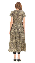 Sunita Dress - gold blockprint - organic cotton