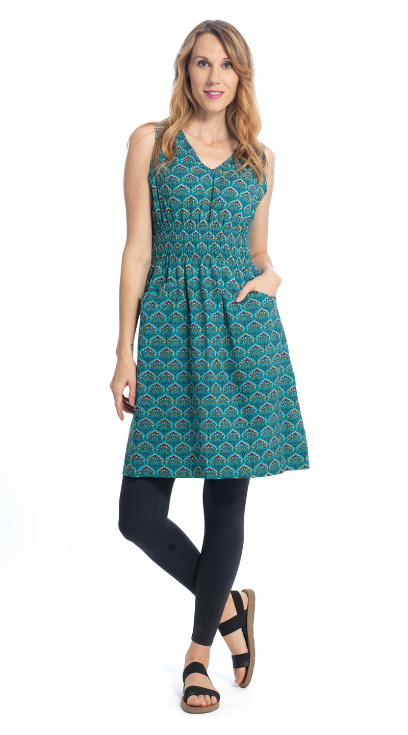 Frankie Dress - teal peacock - organic cotton