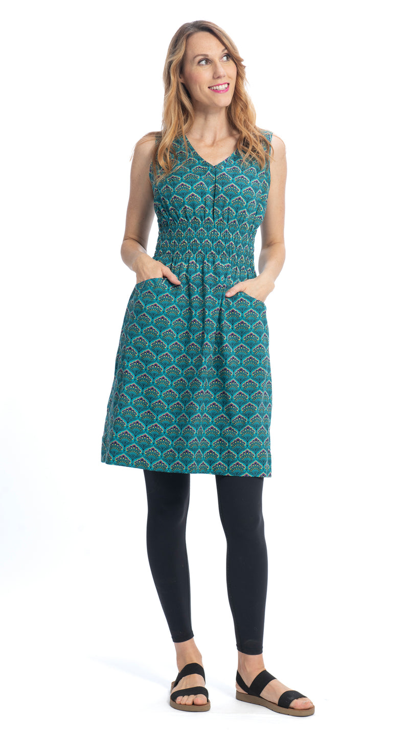Frankie Dress - teal peacock - organic cotton