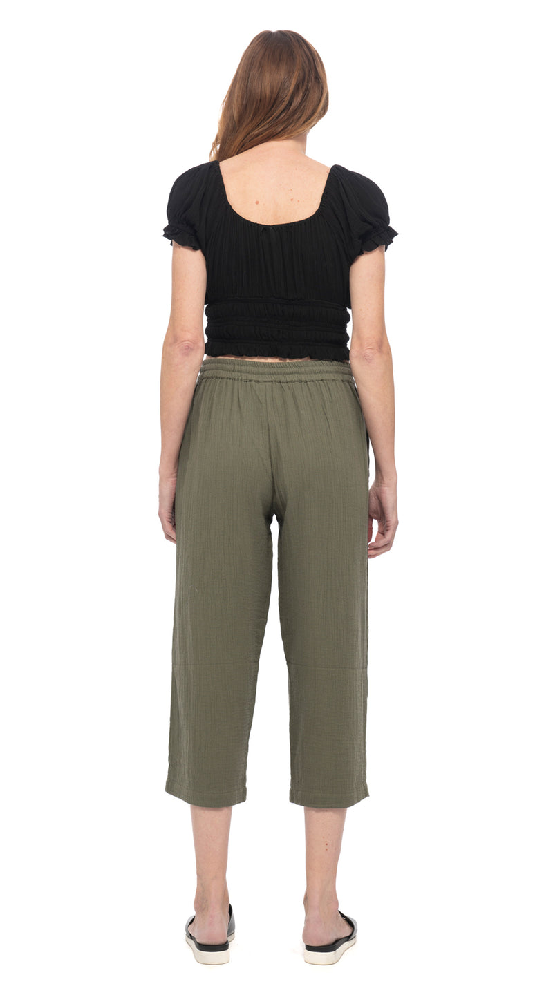 Cotton Gauze Easy Capris - khaki, agave