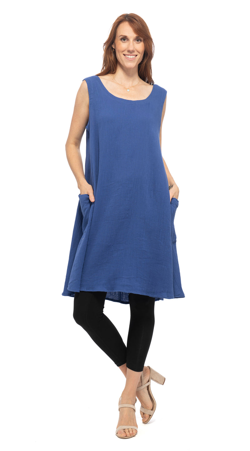 Cotton Gauze Diana Dress- royal blue, khaki, agave