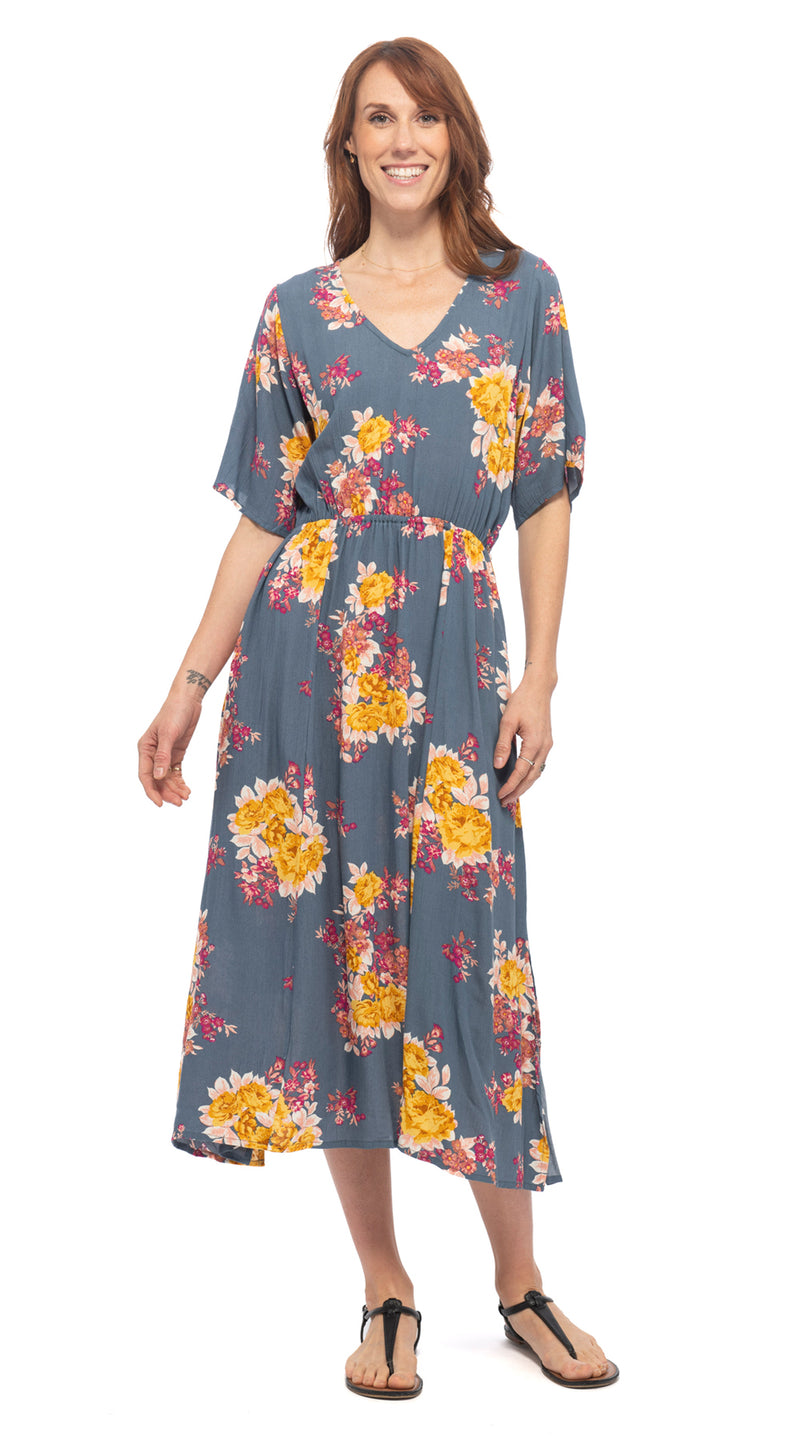 Dakini Dress - steel bouquet - rayon crepe