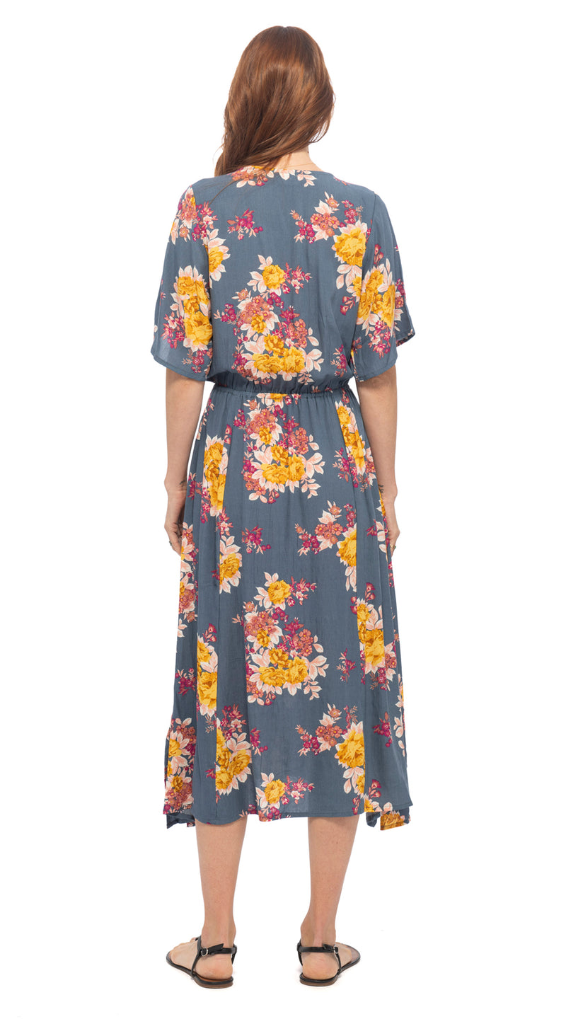Dakini Dress - steel bouquet - rayon crepe