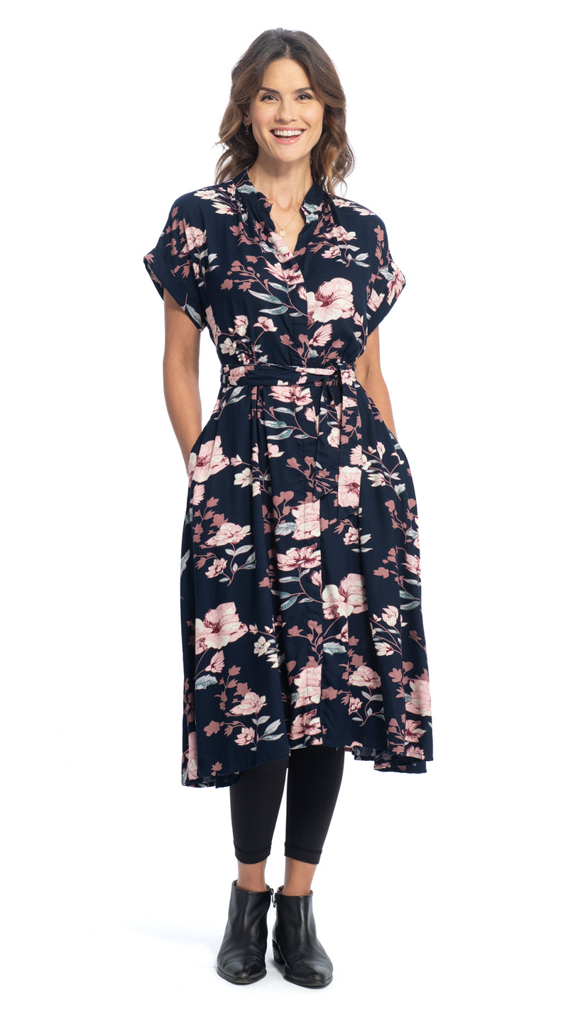 Victoria Dress - navy+pink - rayon