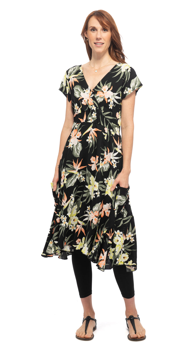 Swing Dress - black tropical - rayon