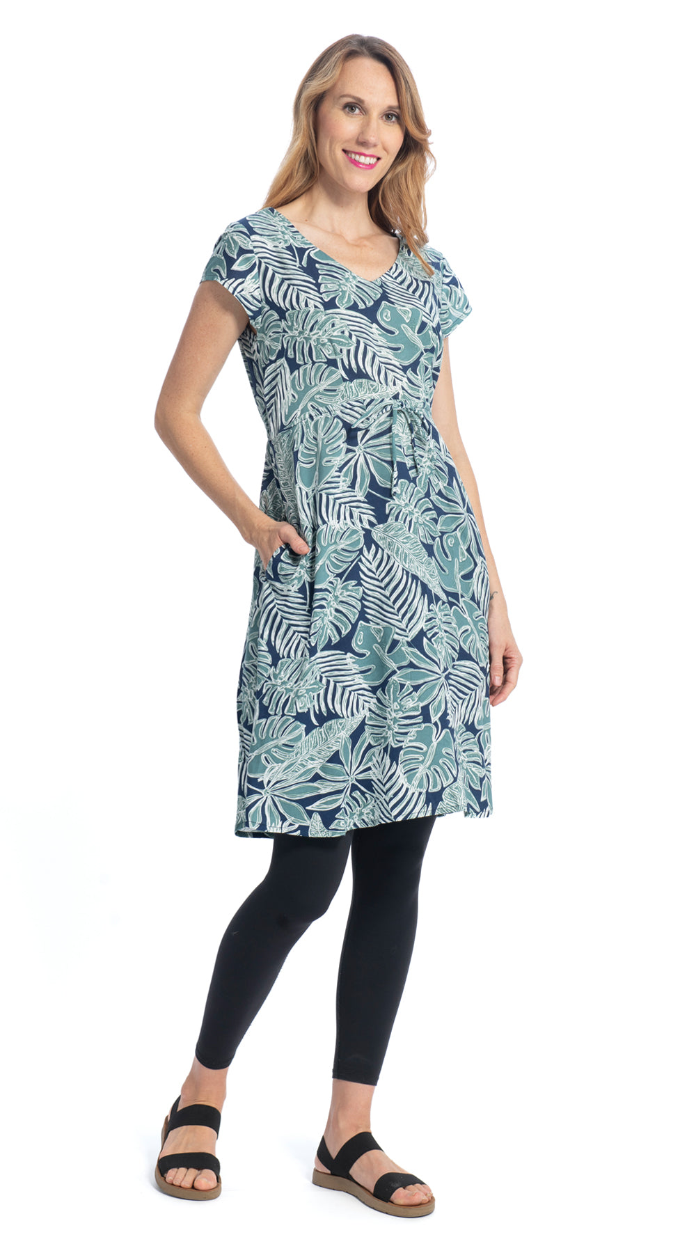 Robyn Dress - blue palm - rayon