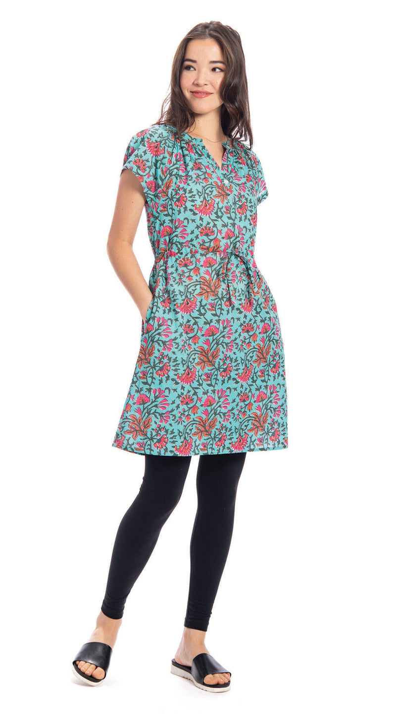 Padma Dress-turquoise-org.cotton blockprint