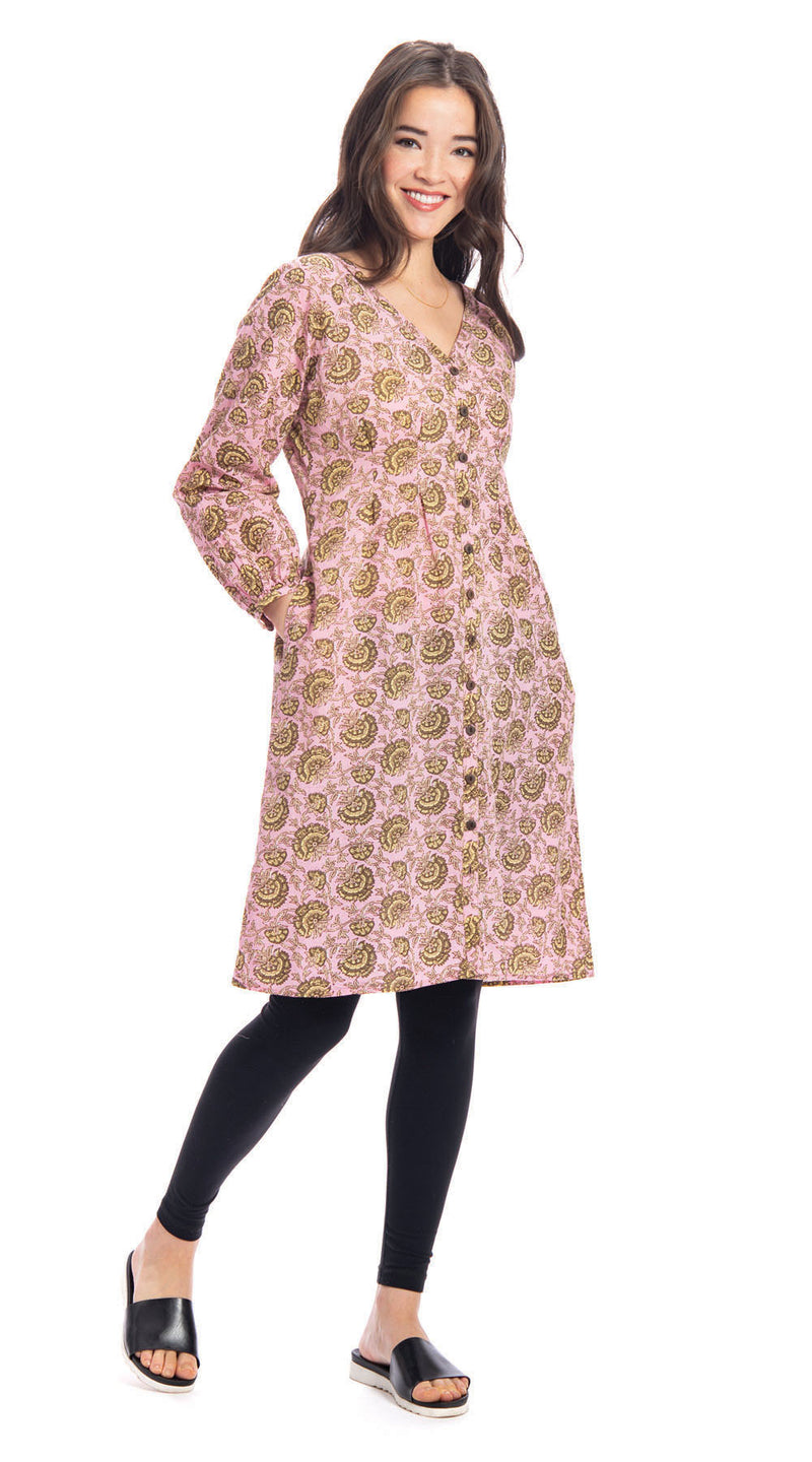 Sita Dress - org.cotton blockprint - pink