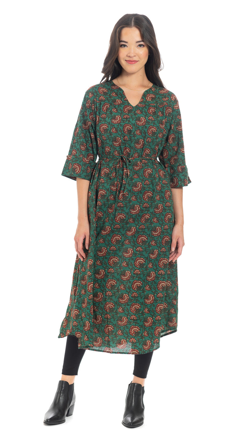 Jaipur Dress - org.cotton blockprint - emerald raja