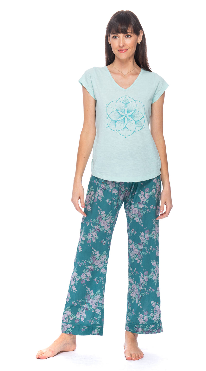 Organic Cotton Pajama Pants- aqua